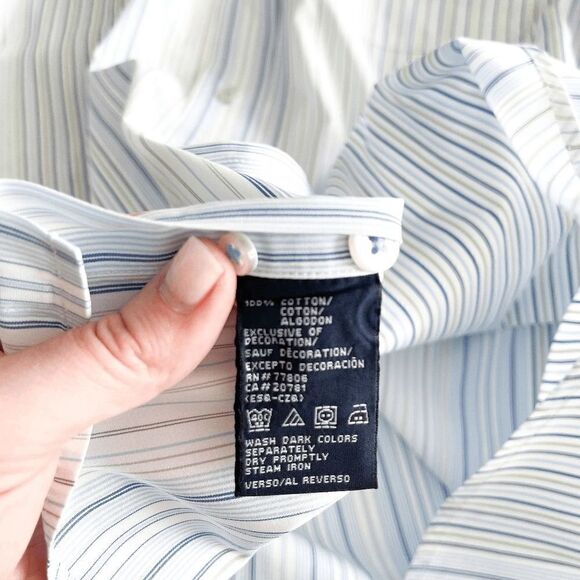 Tommy Hilfiger Men 80s 2 Ply Fabric Button Down Long Sleeve Stripes Blue White M - Picture 5 of 8